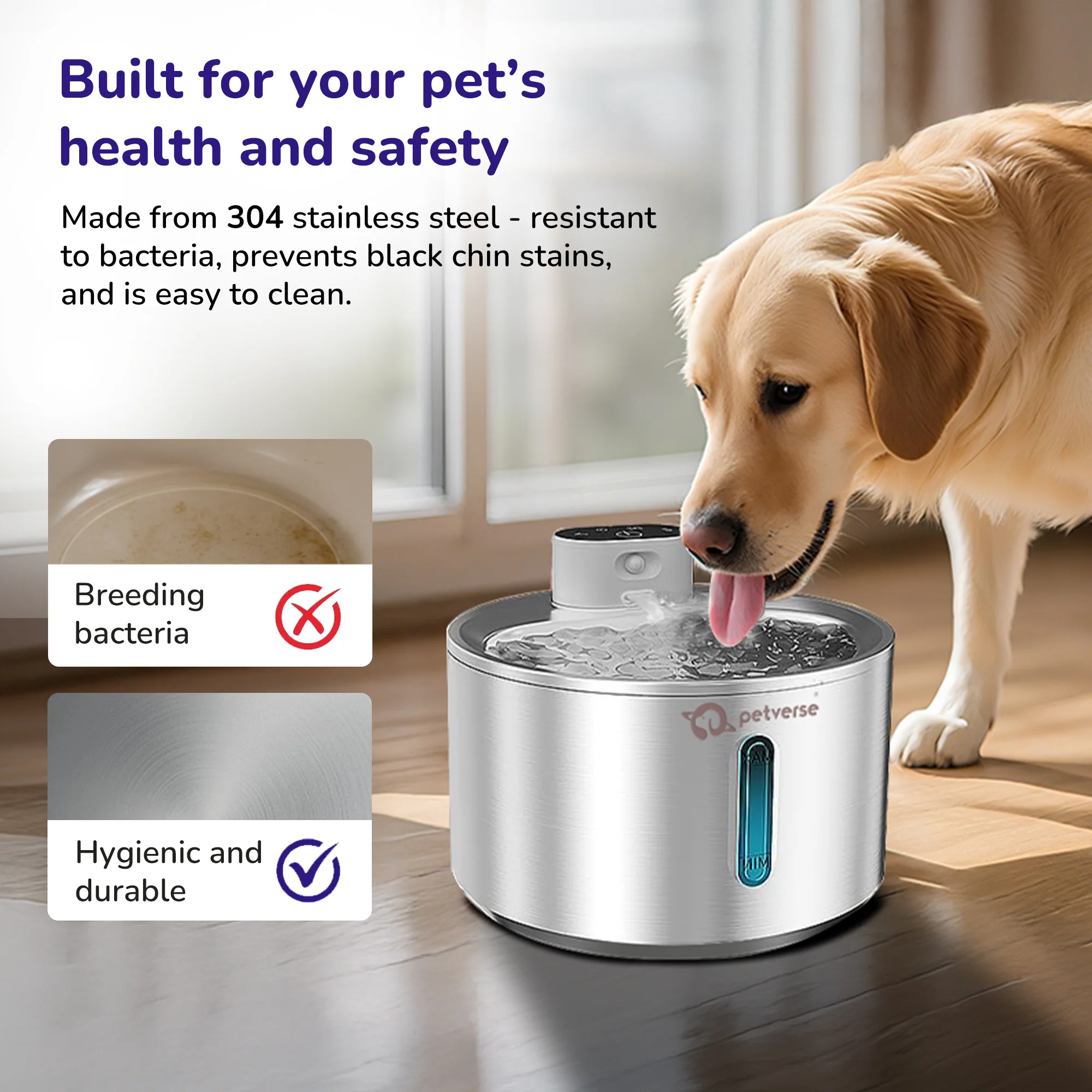 Petverse Smart Motion Sensor Pet Water Fountain for Dogs & Cats (Silver) - Image 7
