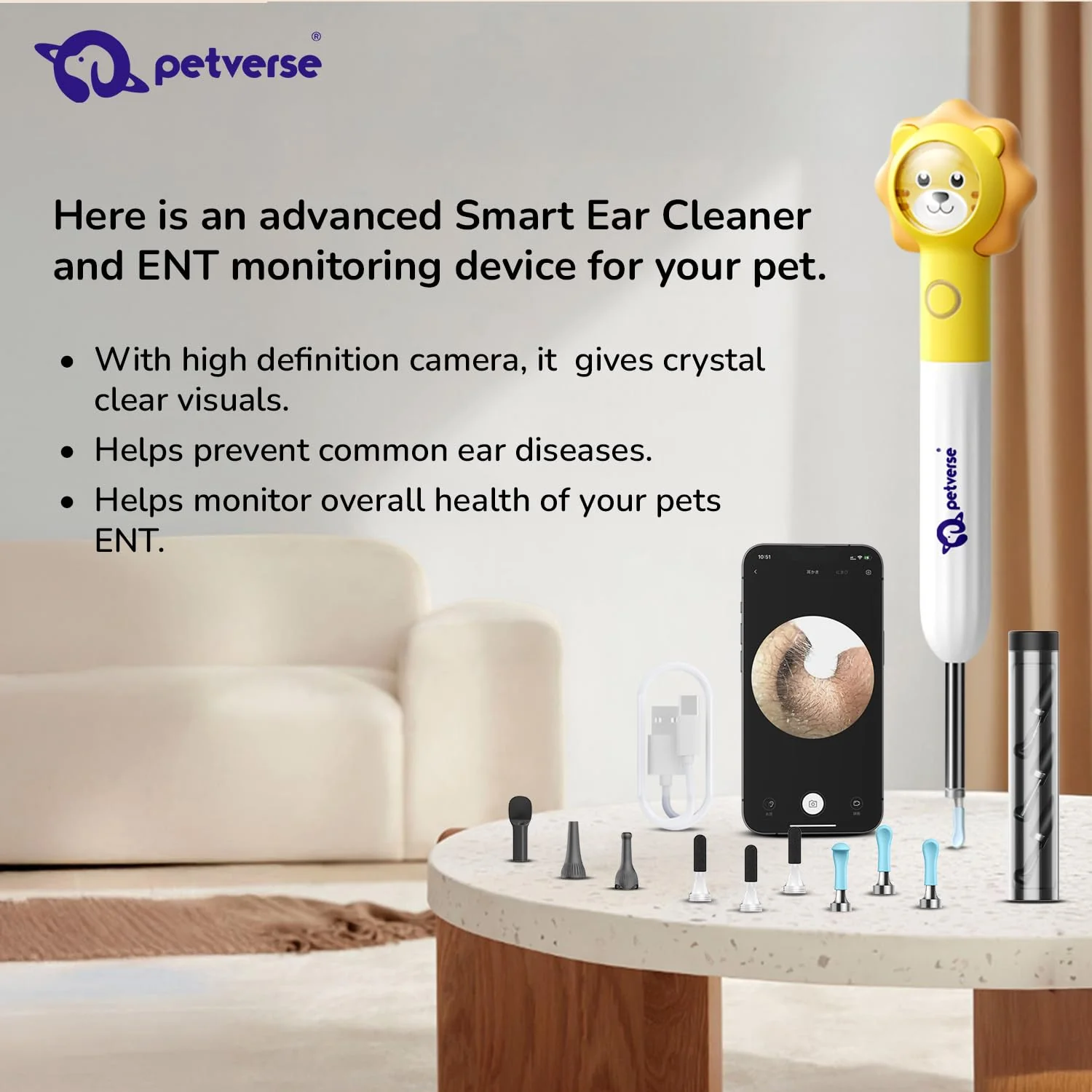 Petverse Smart Visual Pet Ear Cleaner with Camera for Dogs & Cats - Image 4