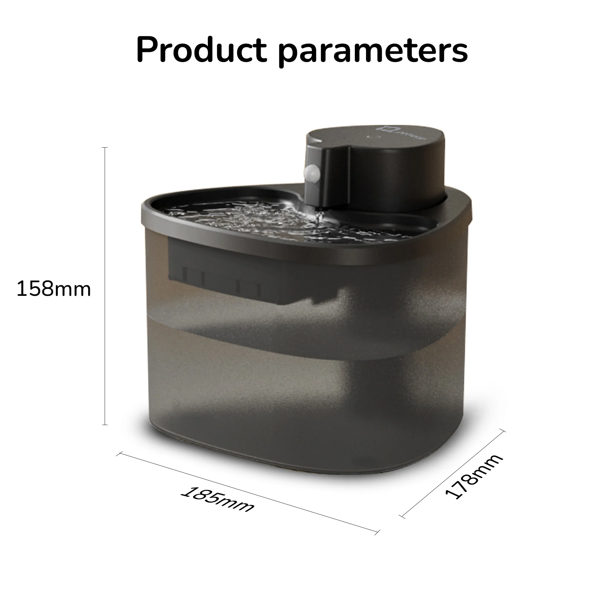Petverse Wireless Water Fountain for Dogs & Cats (Black) - Image 2