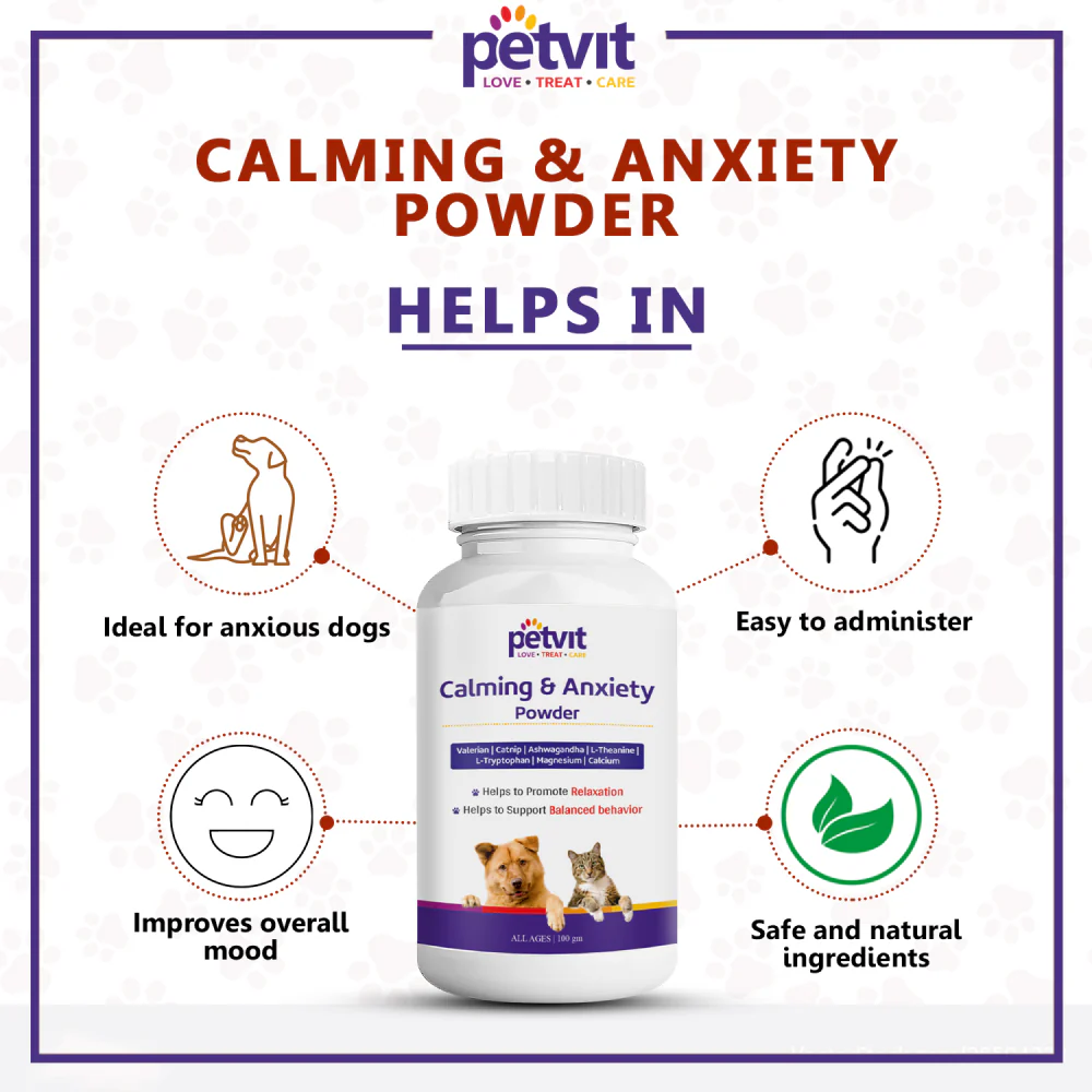Petvit Calming & Anxiety Powder to Reduce Stress, Aggression & Anxiety for Dogs and Cats - Image 2