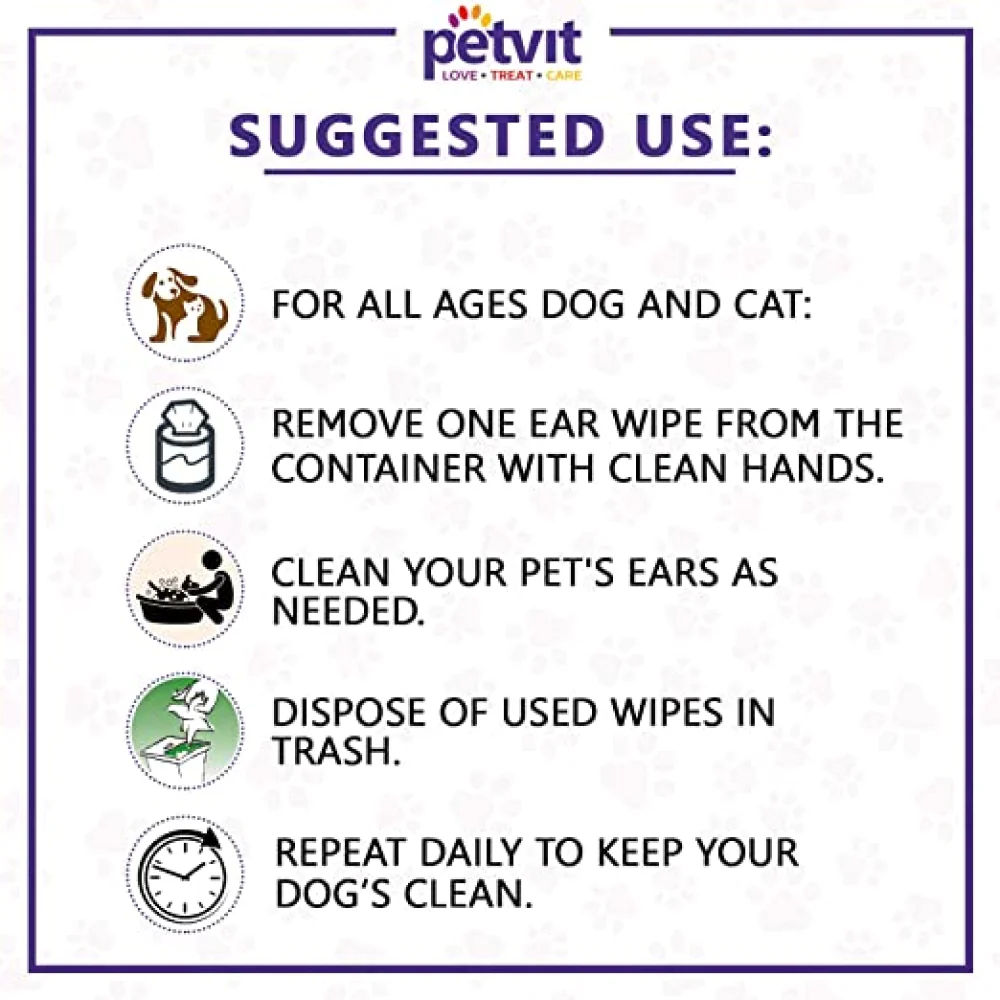 Petvit Ear Cleansing Wipes and Paw & Nose Wipes for Dogs and Cats Combo - Image 12