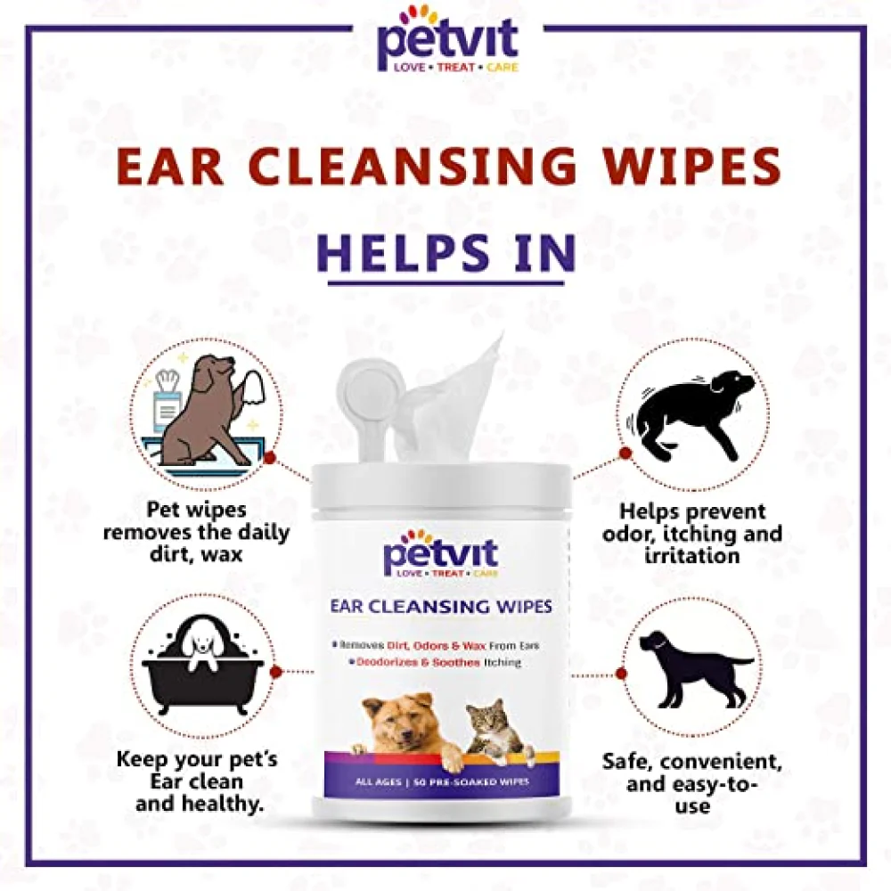 Petvit Ear Cleansing Wipes and Paw & Nose Wipes for Dogs and Cats Combo - Image 7
