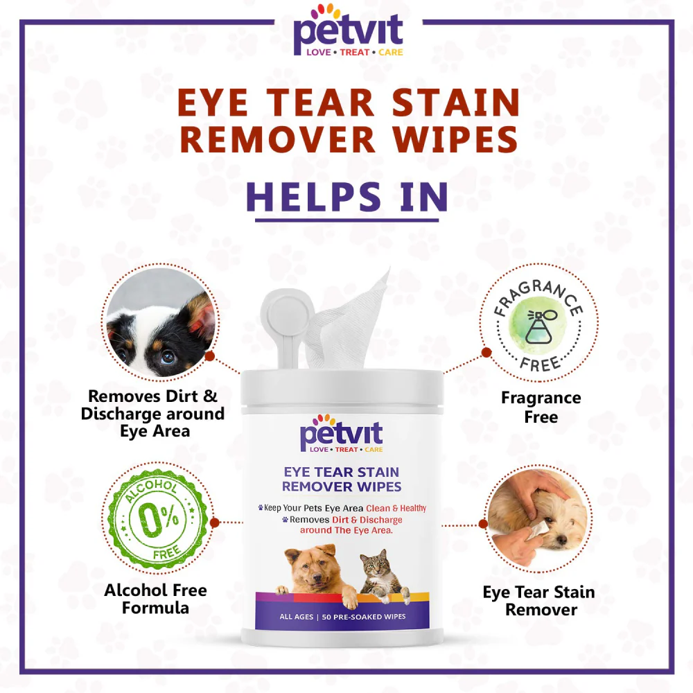 Petvit Eye Tear Stain Remover Wipes for Dogs and Cats - Image 3