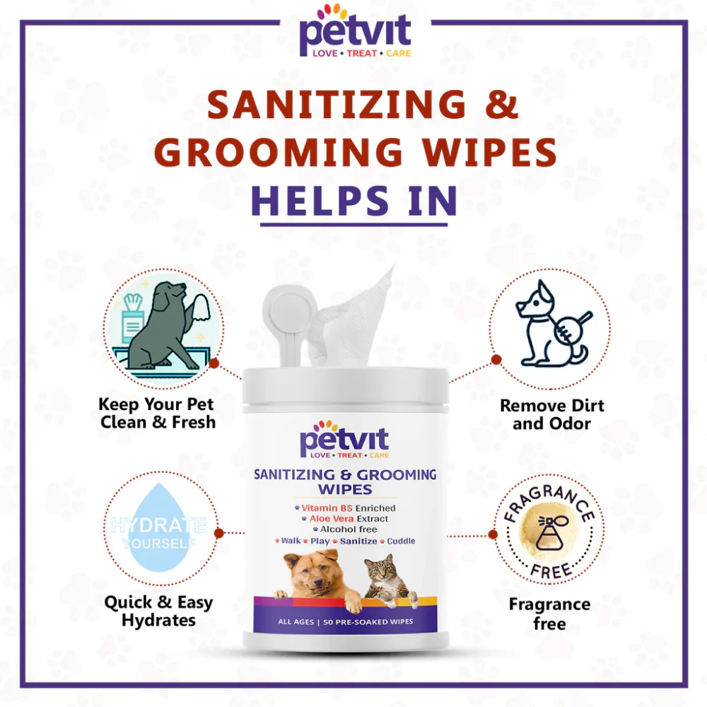 Petvit Sanitizing & Grooming Wipes for Dogs and Cats - Image 3