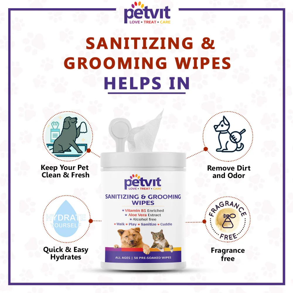 Petvit Sanitizing & Grooming Wipes for Dogs and Cats (Pack of 2) - Image 4