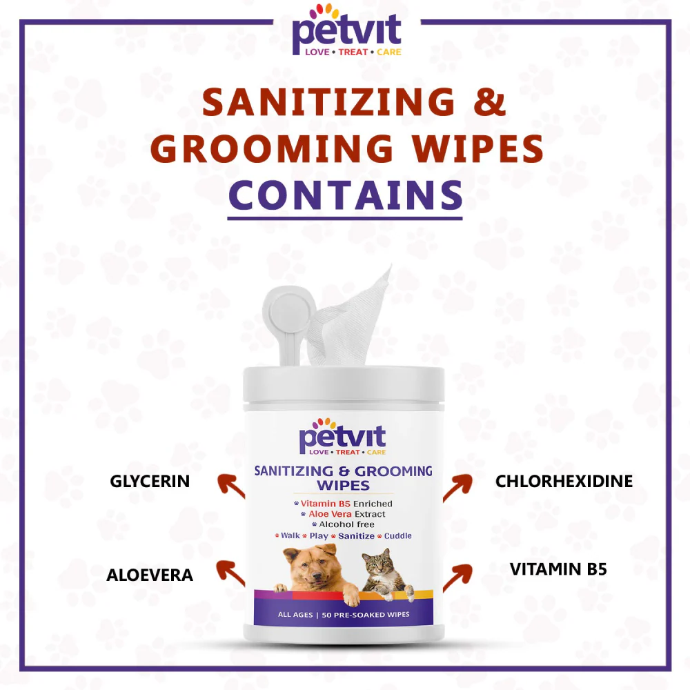 Petvit Sanitizing & Grooming Wipes for Dogs and Cats (Pack of 2) - Image 5