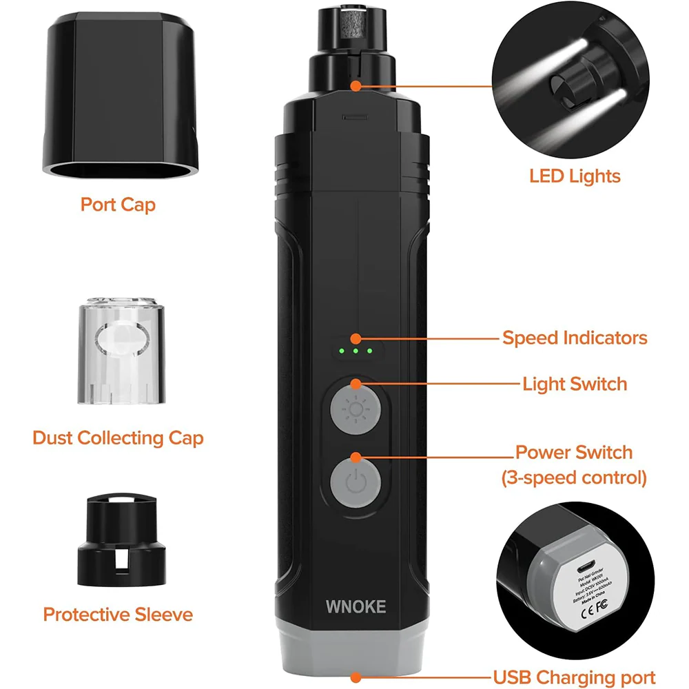 PetVogue 3 Speed Rechargeable Nail Grinder for Dogs and Cats (Black) - Image 2