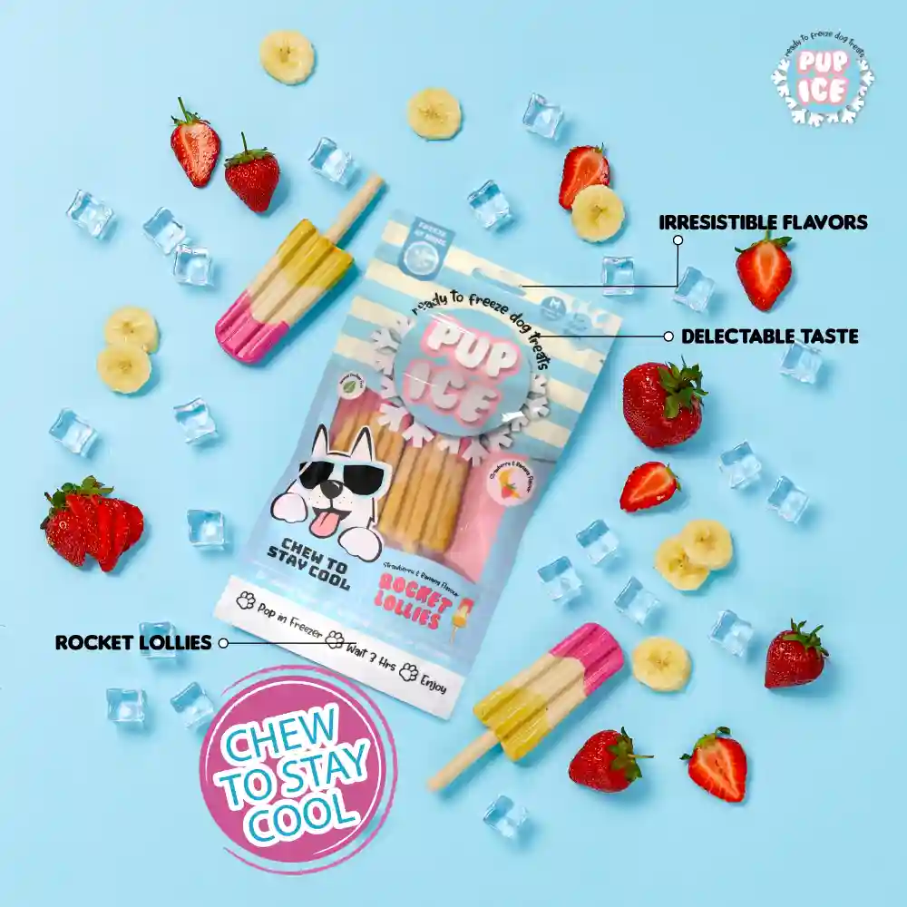 Pup Ice Meat Free Strawberry and Banana Flavoured Rocket Lollies Dog Treat - Image 4