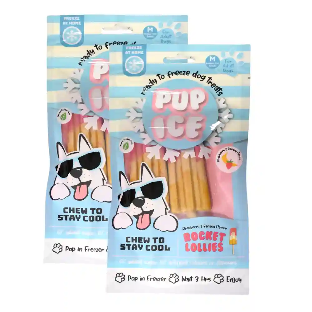 Pup Ice Meat Free Strawberry and Banana Flavoured Rocket Lollies Dog Treat - Image 7