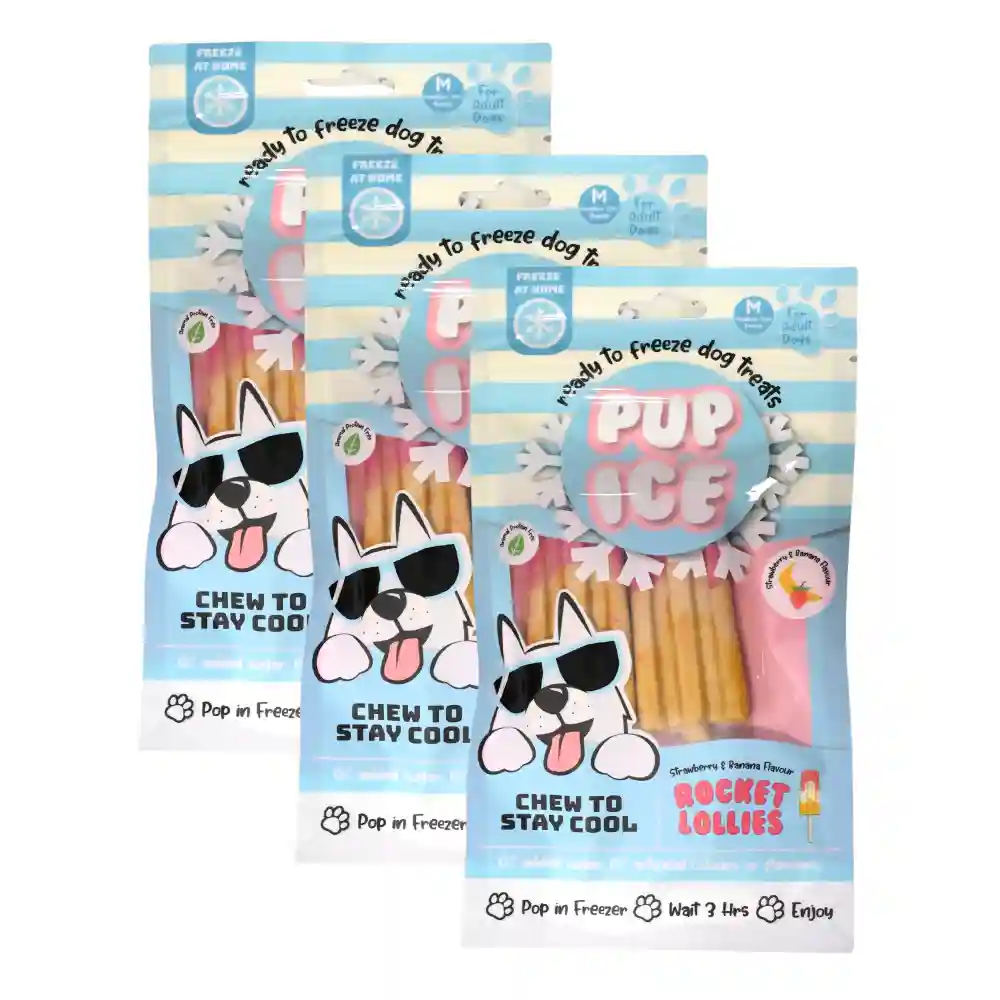 Pup Ice Meat Free Strawberry and Banana Flavoured Rocket Lollies Dog Treat - Image 8