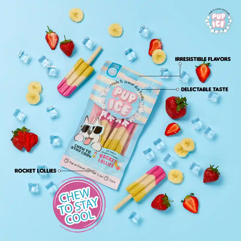 Pup Ice Strawberry and Banana Flavoured Rocket Lollies Dog Treat - Image 4