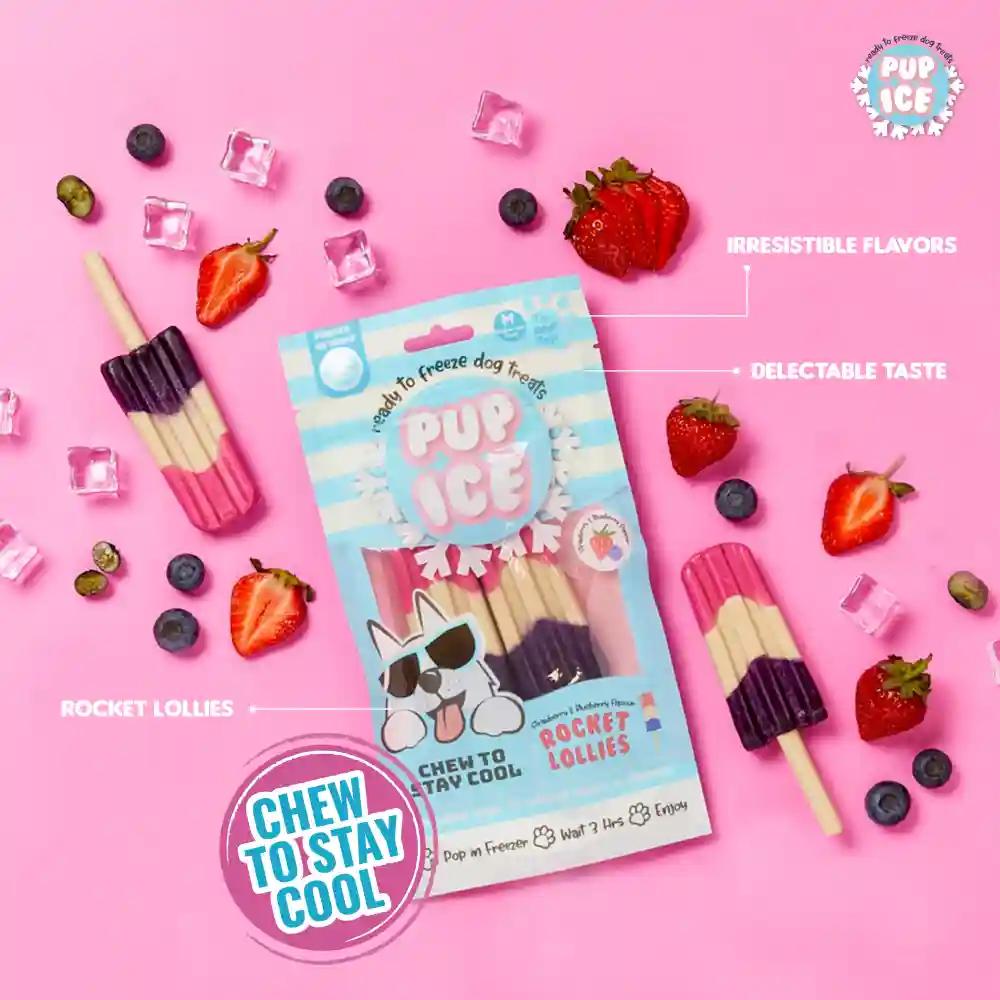 Pup Ice Strawberry and Blueberry Flavoured Rocket Lollies Dog Treat - Image 3
