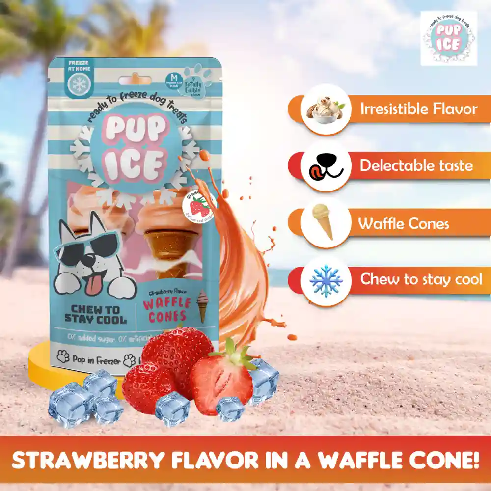 Pup Ice Strawberry Flavoured Waffle Cones Dog Treat - Image 2