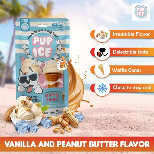 Pup Ice Vanilla and Peanut Butter Flavoured Waffle Cones Dog Treat - Image 2