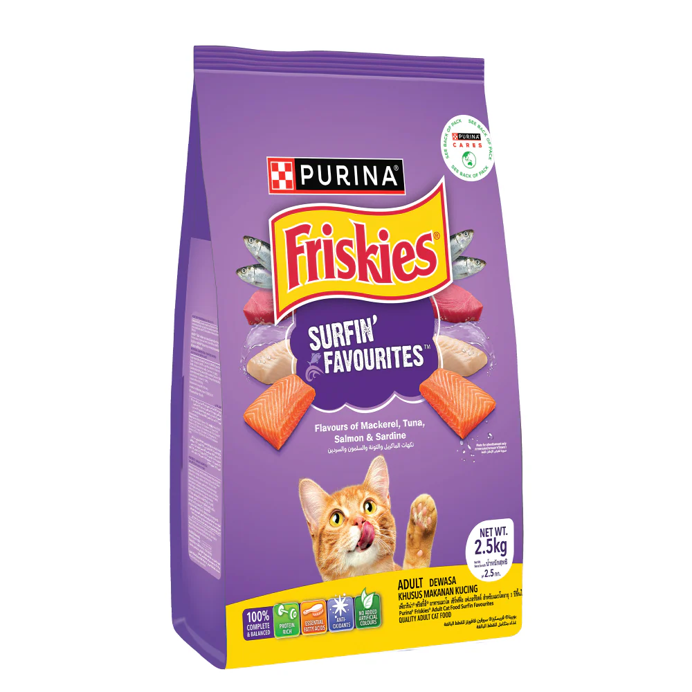 Friskies Surfin Cat Dry Food and Purina Felix Chicken with Jelly Adult Cat Wet Food Combo - Image 2