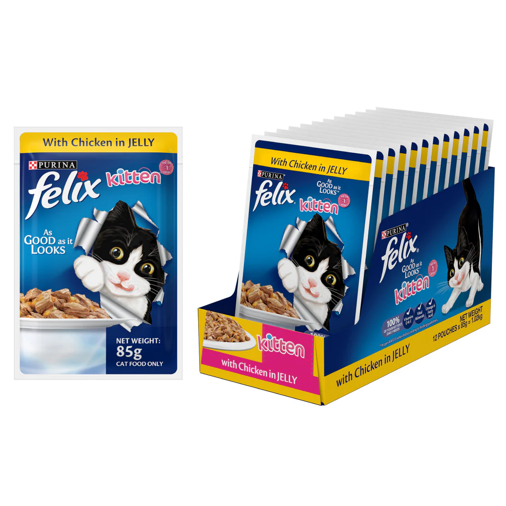 Purina Felix with Mackerel in Jelly Adult and Chicken in Jelly Kitten Cat Wet Food Combo - Image 12