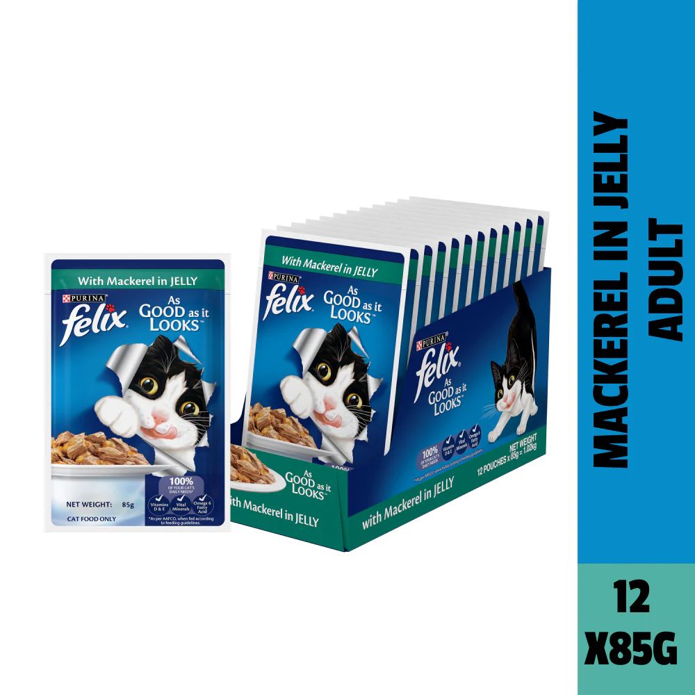 Purina Felix with Mackerel in Jelly and Sardine with Jelly Adult Cat Wet Food Combo - Image 2