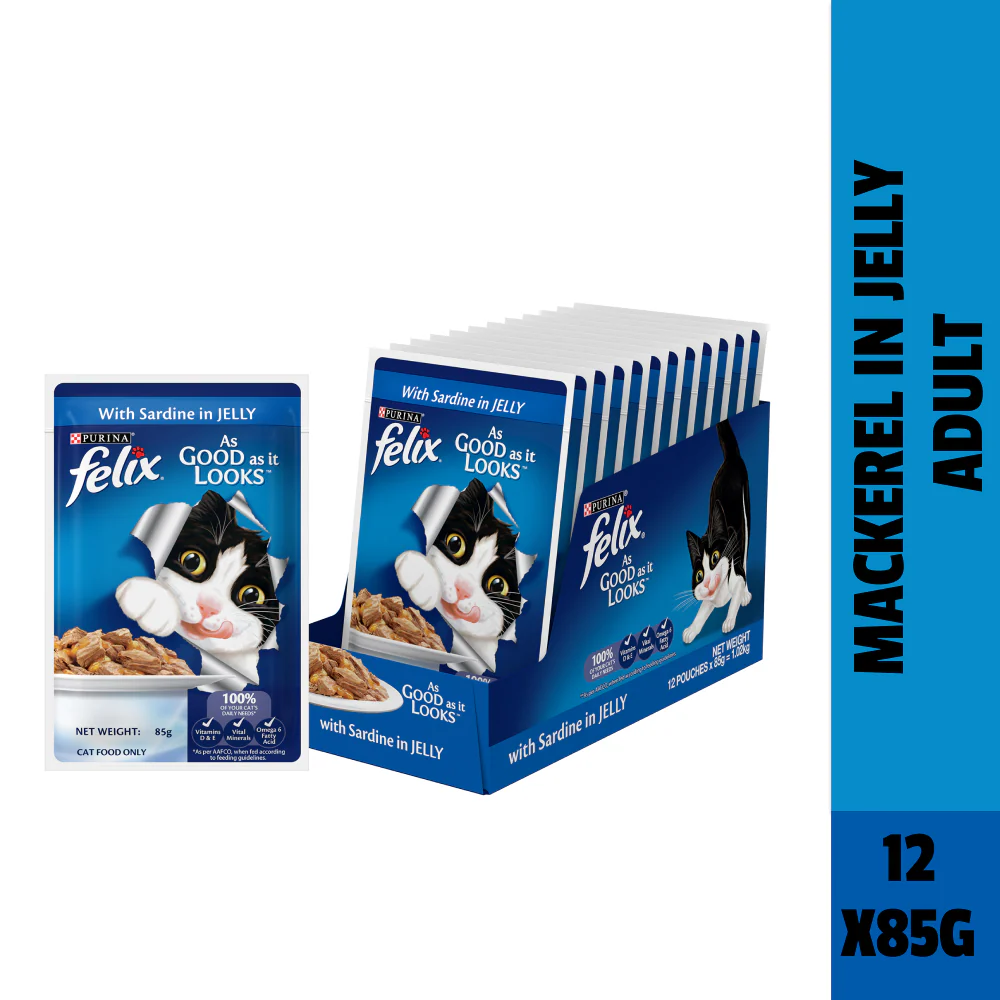 Purina Felix with Mackerel in Jelly and Sardine with Jelly Adult Cat Wet Food Combo - Image 7