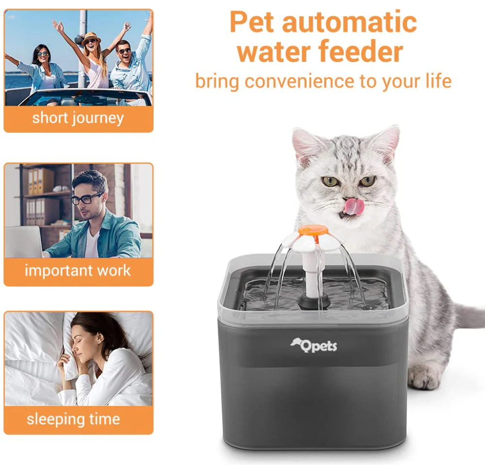 QPets Automatic Water Fountain with LED Light for Pets (Grey) - Image 2