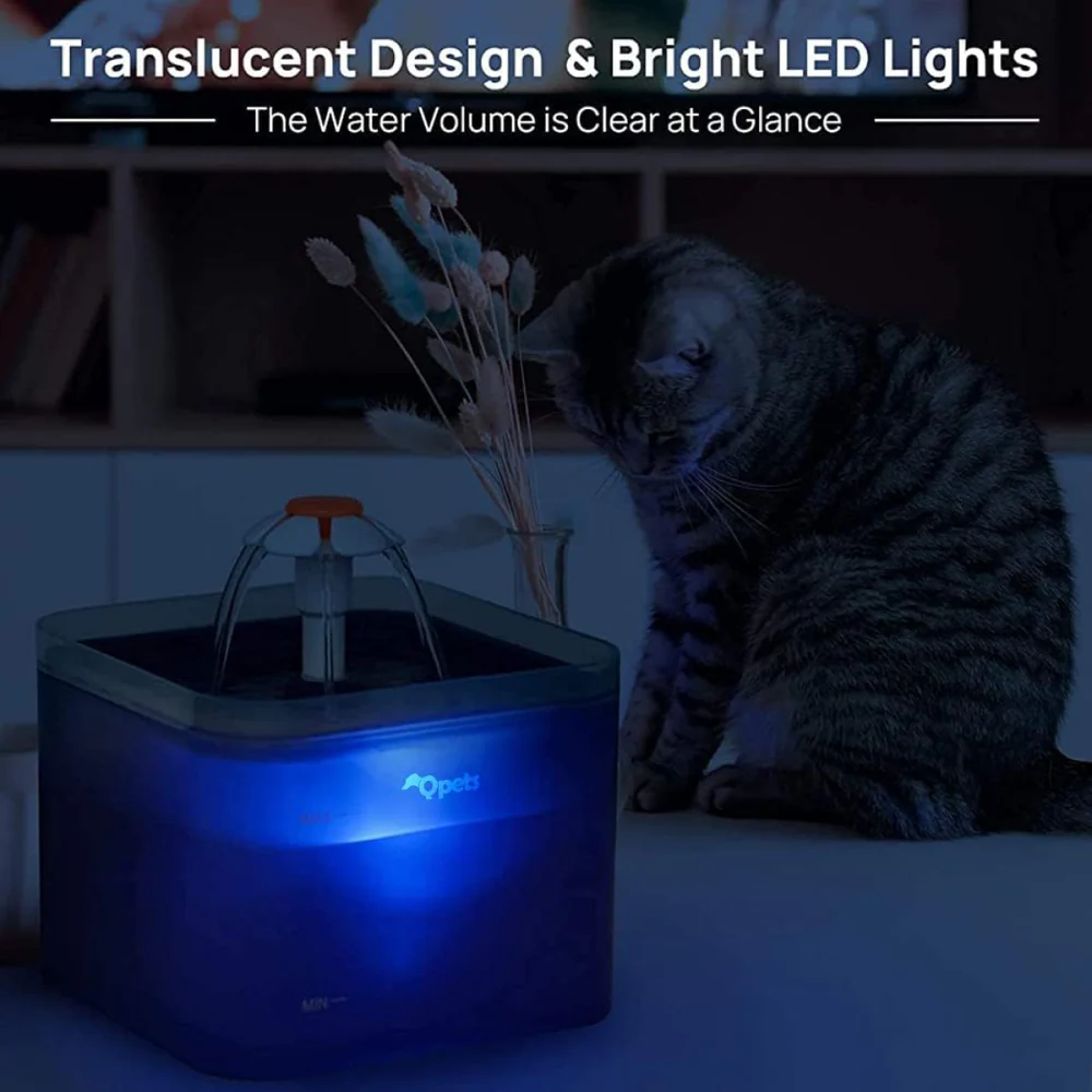 QPets Automatic Water Fountain with LED Light for Pets (Grey) - Image 8