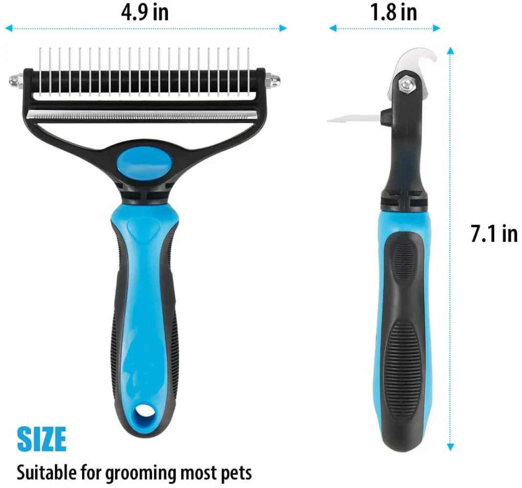 QPets 2 in 1 Deshedding and Dematting Tool for Dogs (Grey) - Image 2