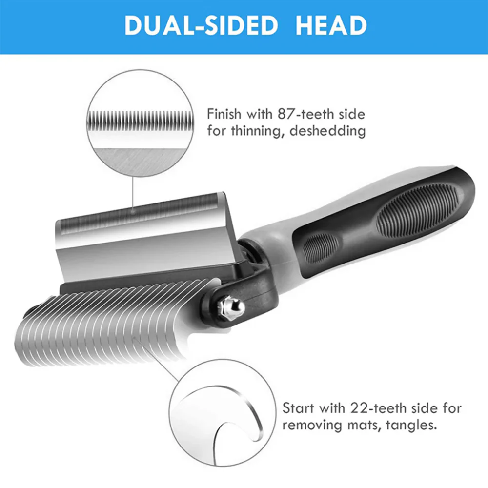 QPets 2 in 1 Deshedding and Dematting Tool for Dogs (Grey) - Image 3