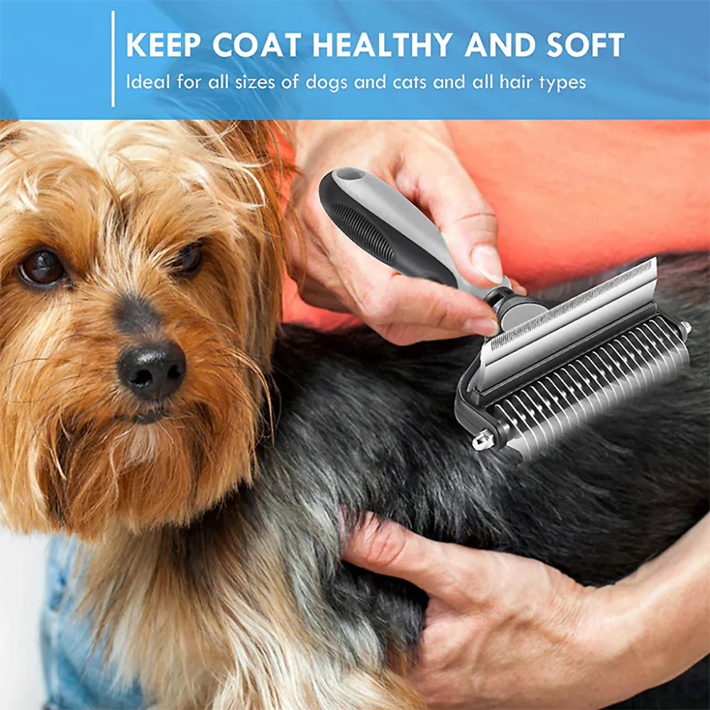 QPets 2 in 1 Deshedding and Dematting Tool for Dogs (Grey) - Image 5