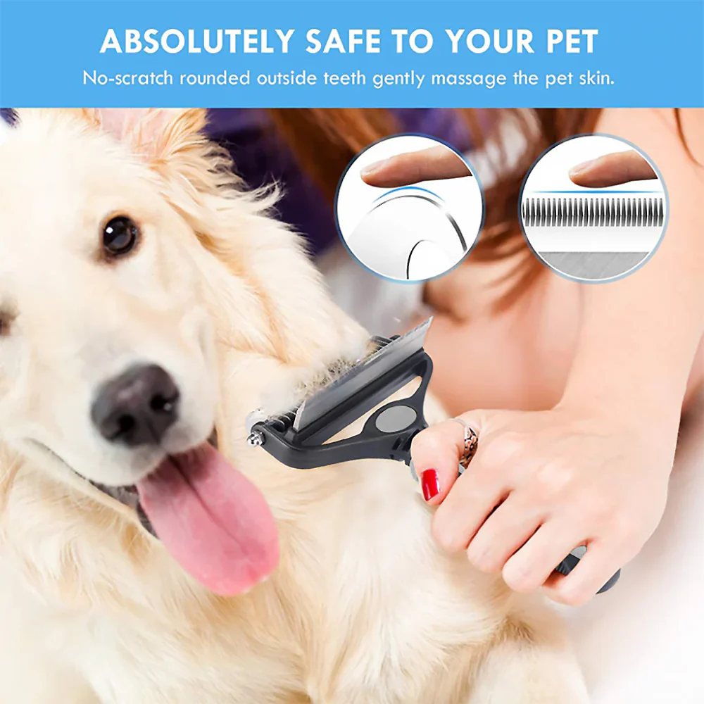 QPets 2 in 1 Deshedding and Dematting Tool for Dogs (Grey) - Image 6