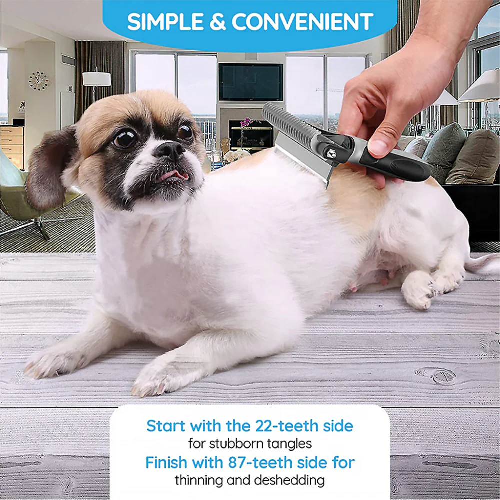 QPets 2 in 1 Deshedding and Dematting Tool for Dogs (Grey) - Image 7