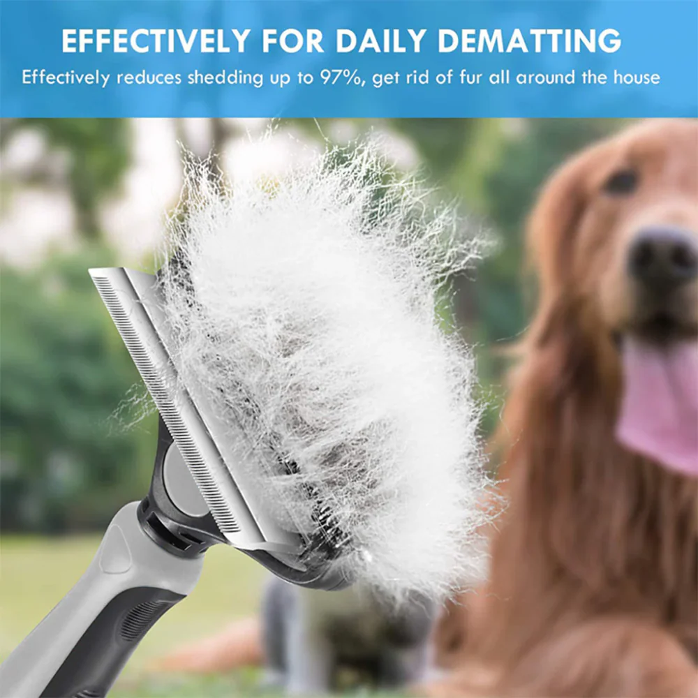 QPets 2 in 1 Deshedding and Dematting Tool for Dogs (Grey) - Image 8