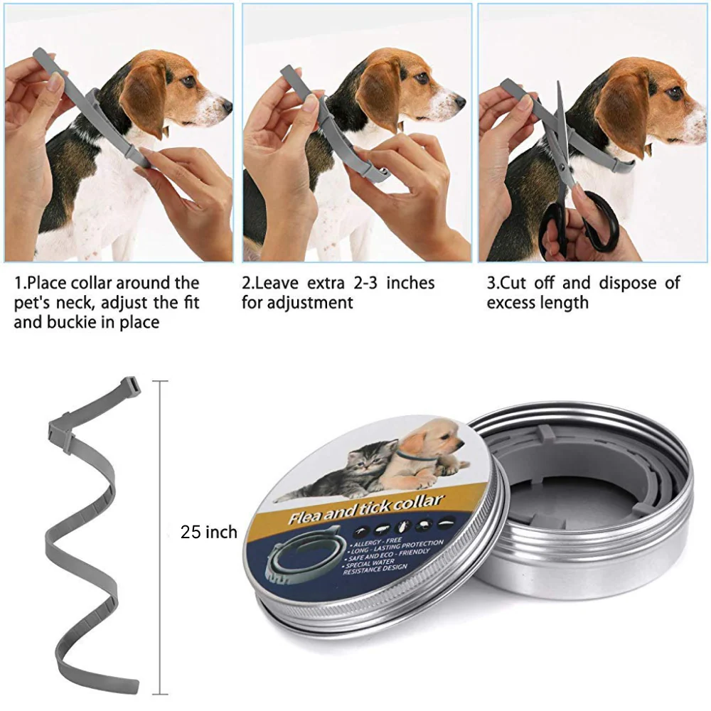 QPets Adjustable Waterproof Tick & Flea Collar for Dogs and Cats (Grey) - Image 2