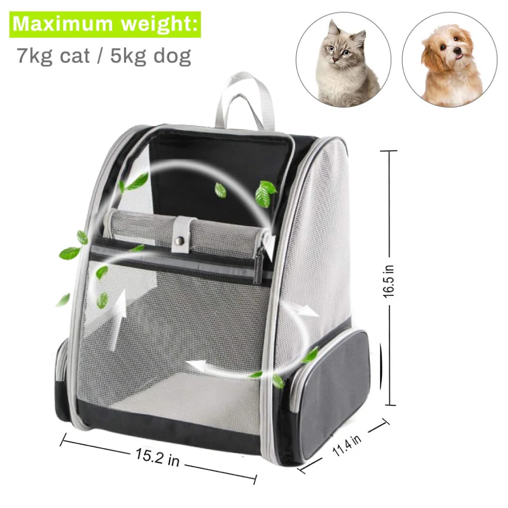 QPets Expandable Backpack for Dogs and Cats (Grey) - Image 2
