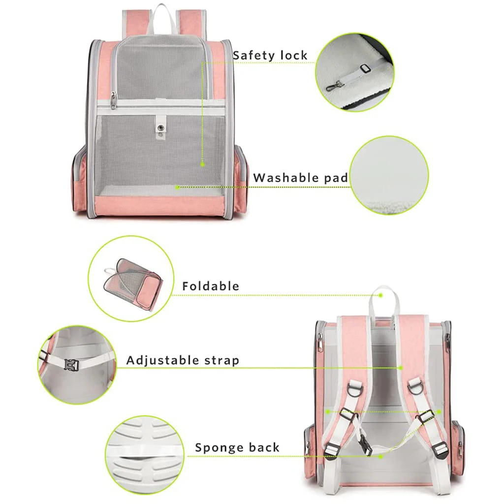 QPets Expandable Backpack for Dogs and Cats (Pink) - Image 3