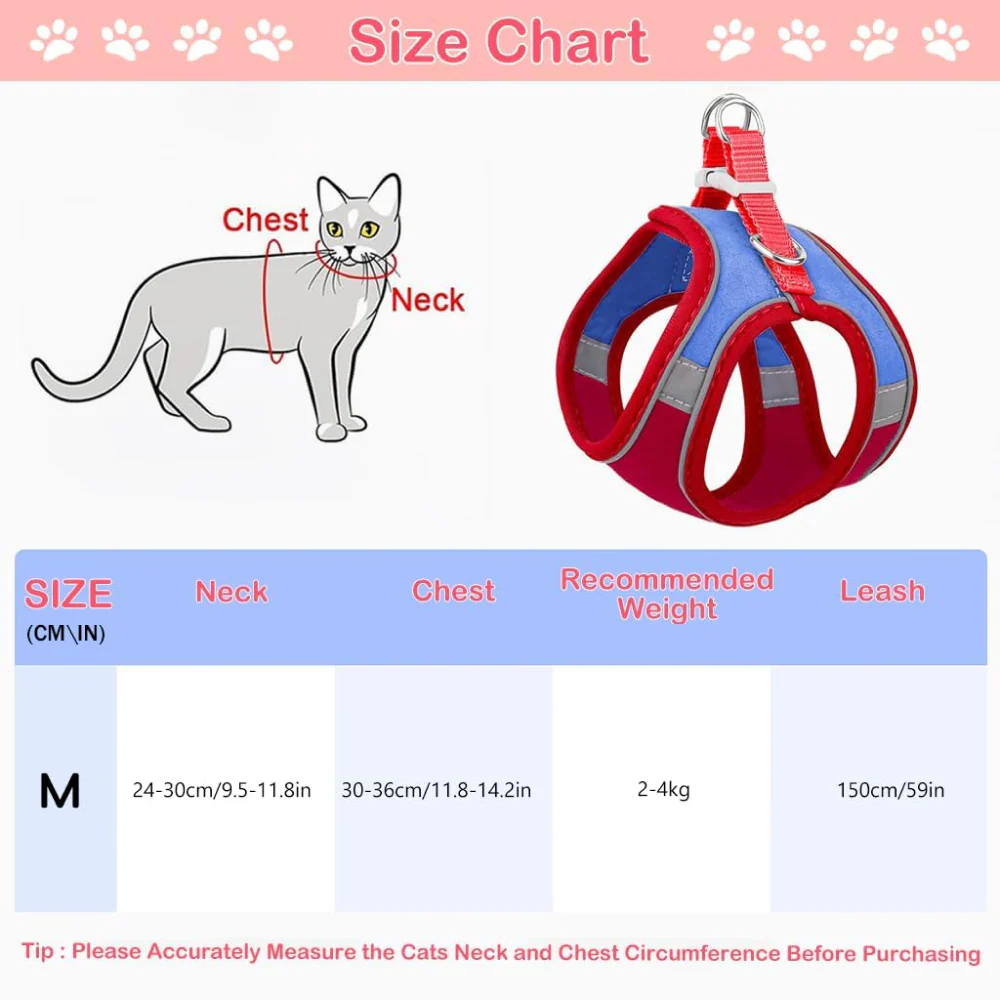 QPets Reflective Mesh Vest Harness with Leash for Cats (Blue/Red) - Image 3