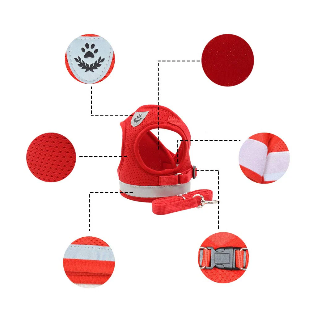 QPets Reflective Mesh Vest Harness with Leash for Dogs and Cats (Red) - Image 4