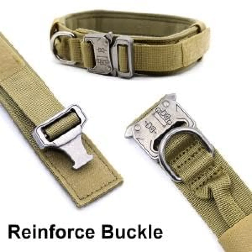 QPets Tactical Adjustable Nylon Collar with Handle for Dogs (Khaki) - Image 4