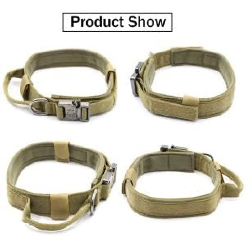 QPets Tactical Adjustable Nylon Collar with Handle for Dogs (Khaki) - Image 6