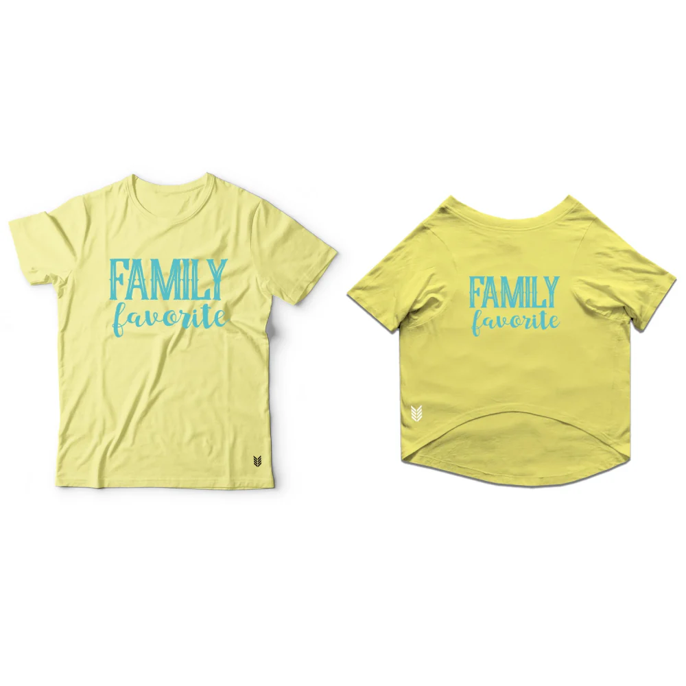 Ruse "Family Favourite" Printed Half Sleeves T Shirt for Dogs and Pet Parents (Lemon Yellow) - Image 2