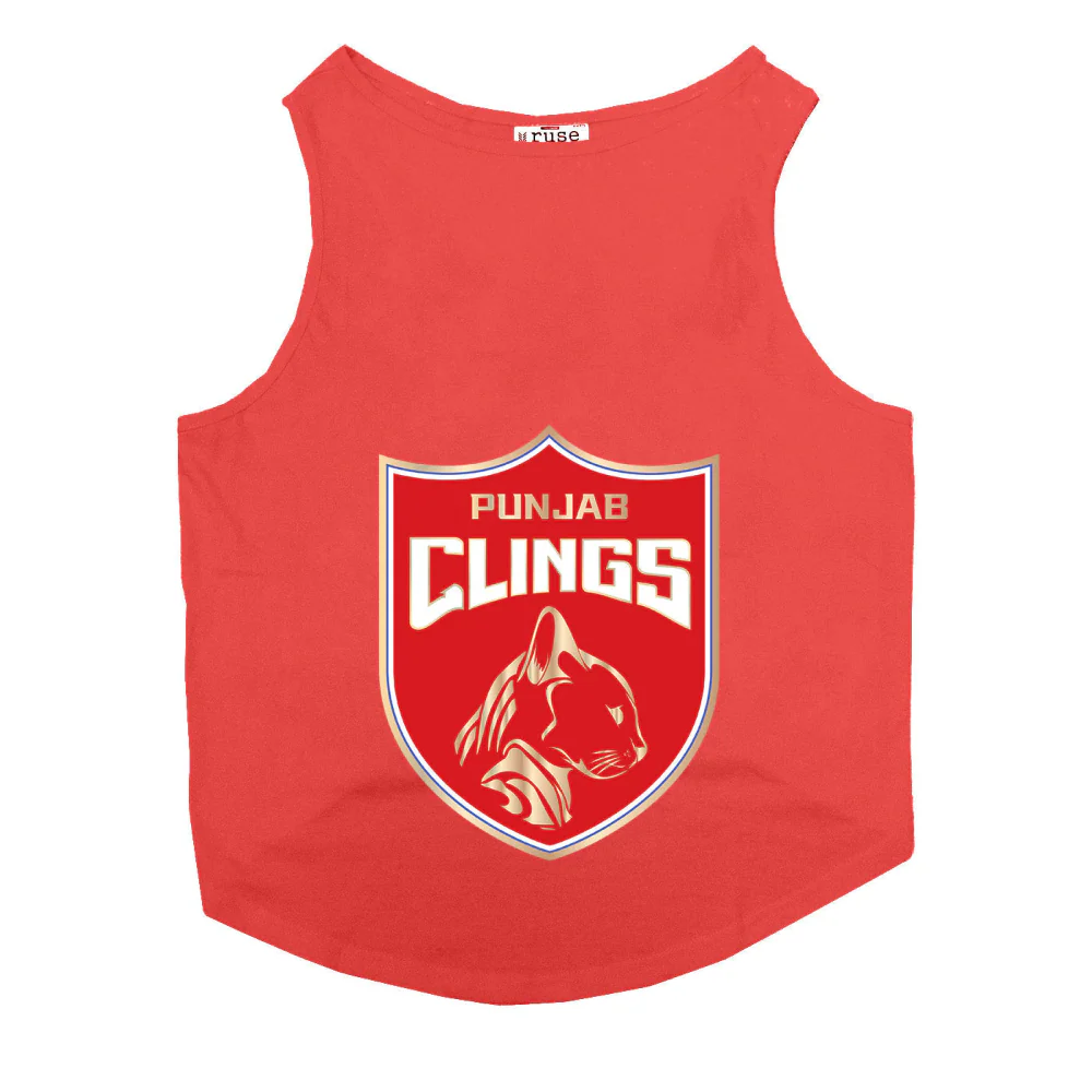 Ruse IPL "Punjab Clings" Printed Tank Jersey for Cats (Poppy Red) | Indian Pet League - Image 3