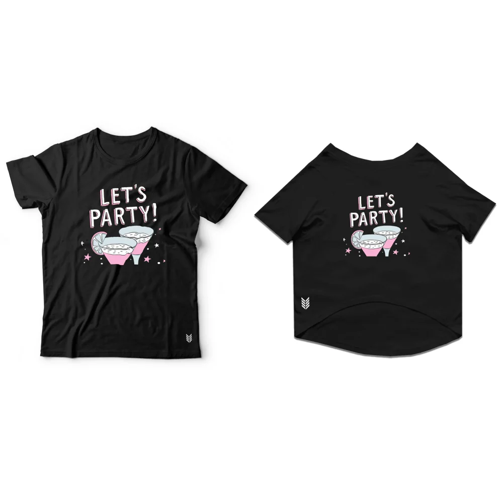 Ruse "Let's Party" Printed Half Sleeves Unisex T Shirt for Dogs and Pet Parents (Black) - Image 3