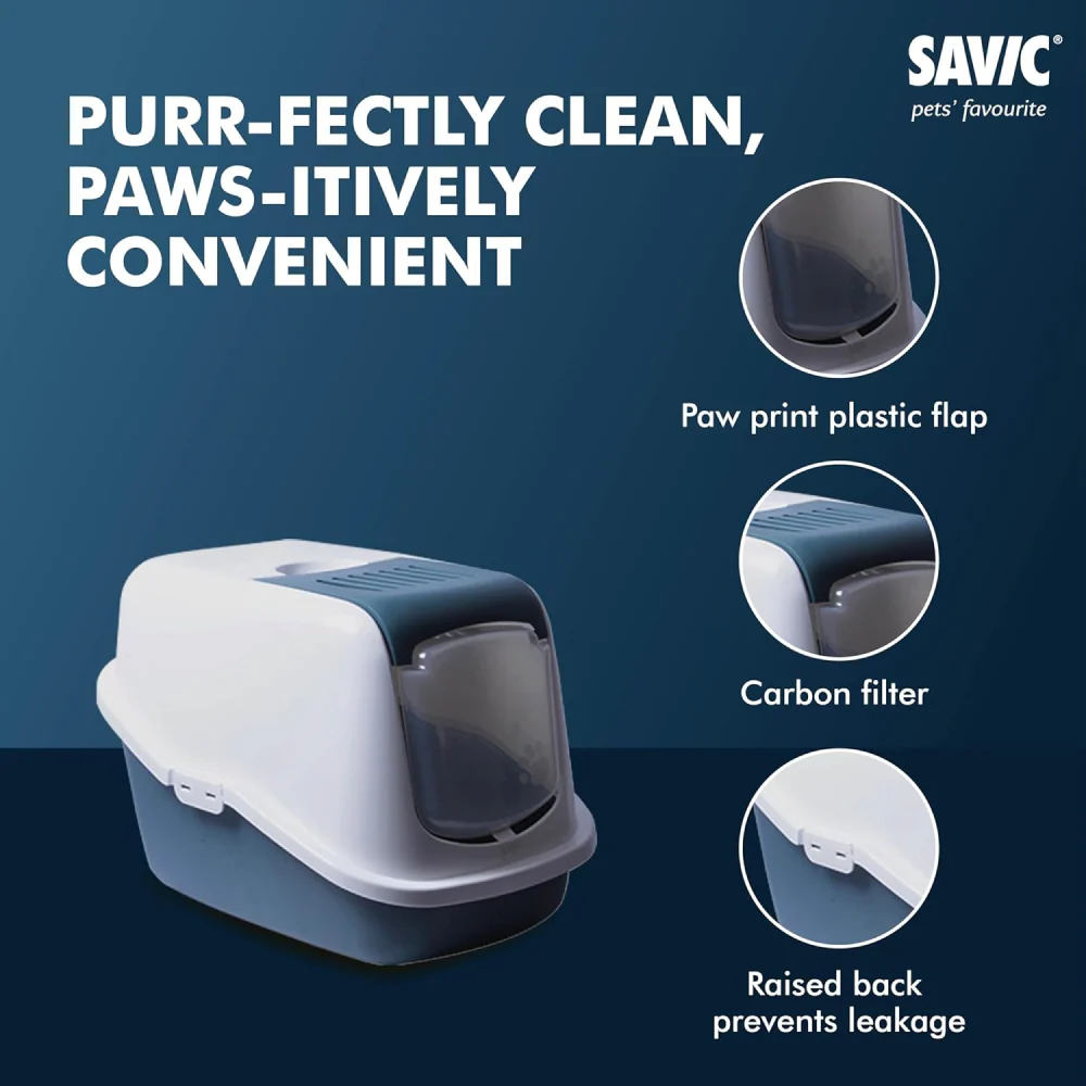 Savic Nestor Jumbo Toilet Home for Cats (Bluestone) - Image 3