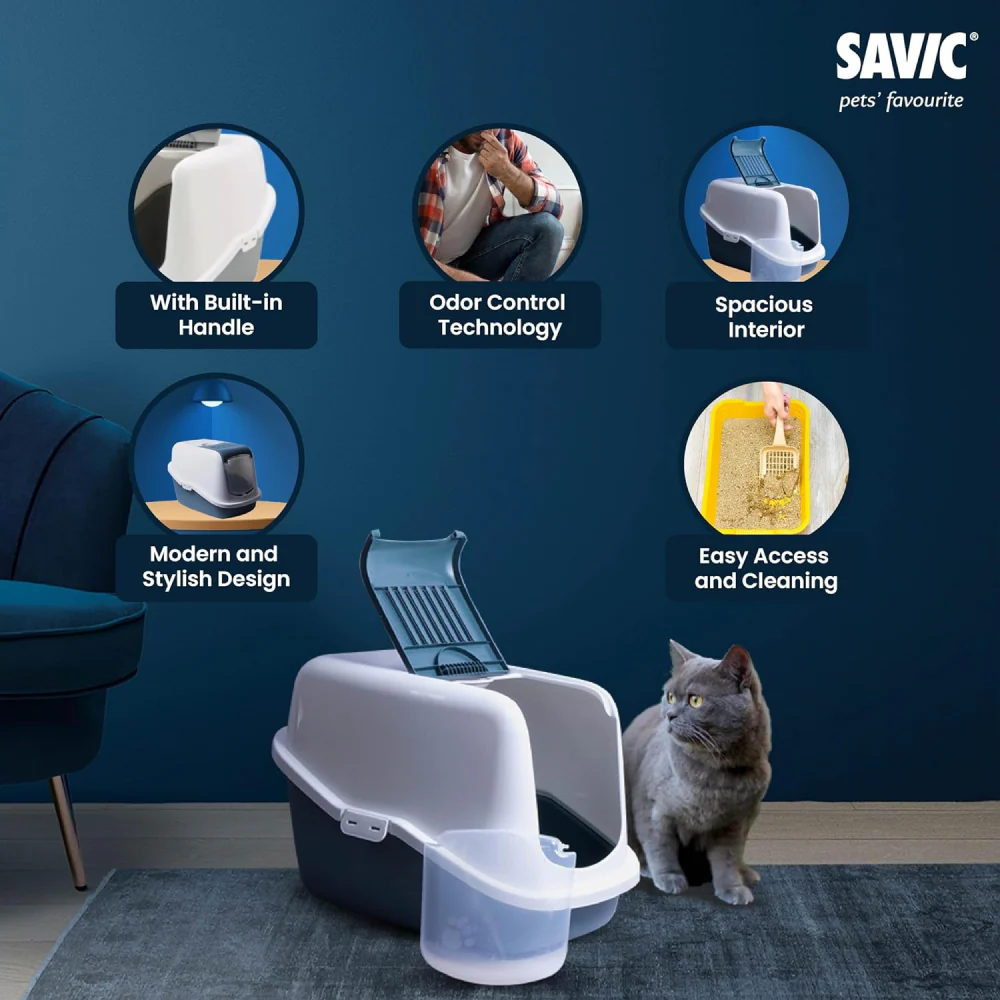 Savic Nestor Jumbo Toilet Home for Cats (Bluestone) - Image 4
