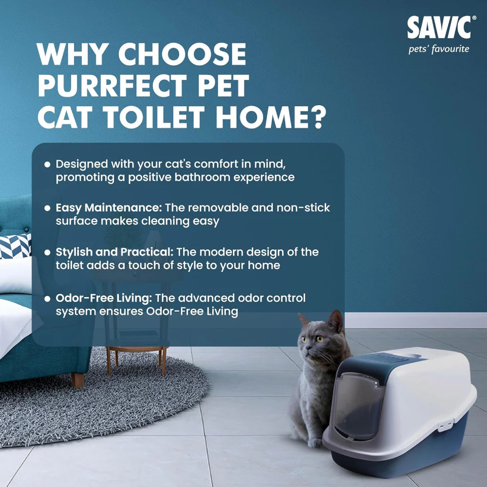 Savic Nestor Jumbo Toilet Home for Cats (Bluestone) - Image 6