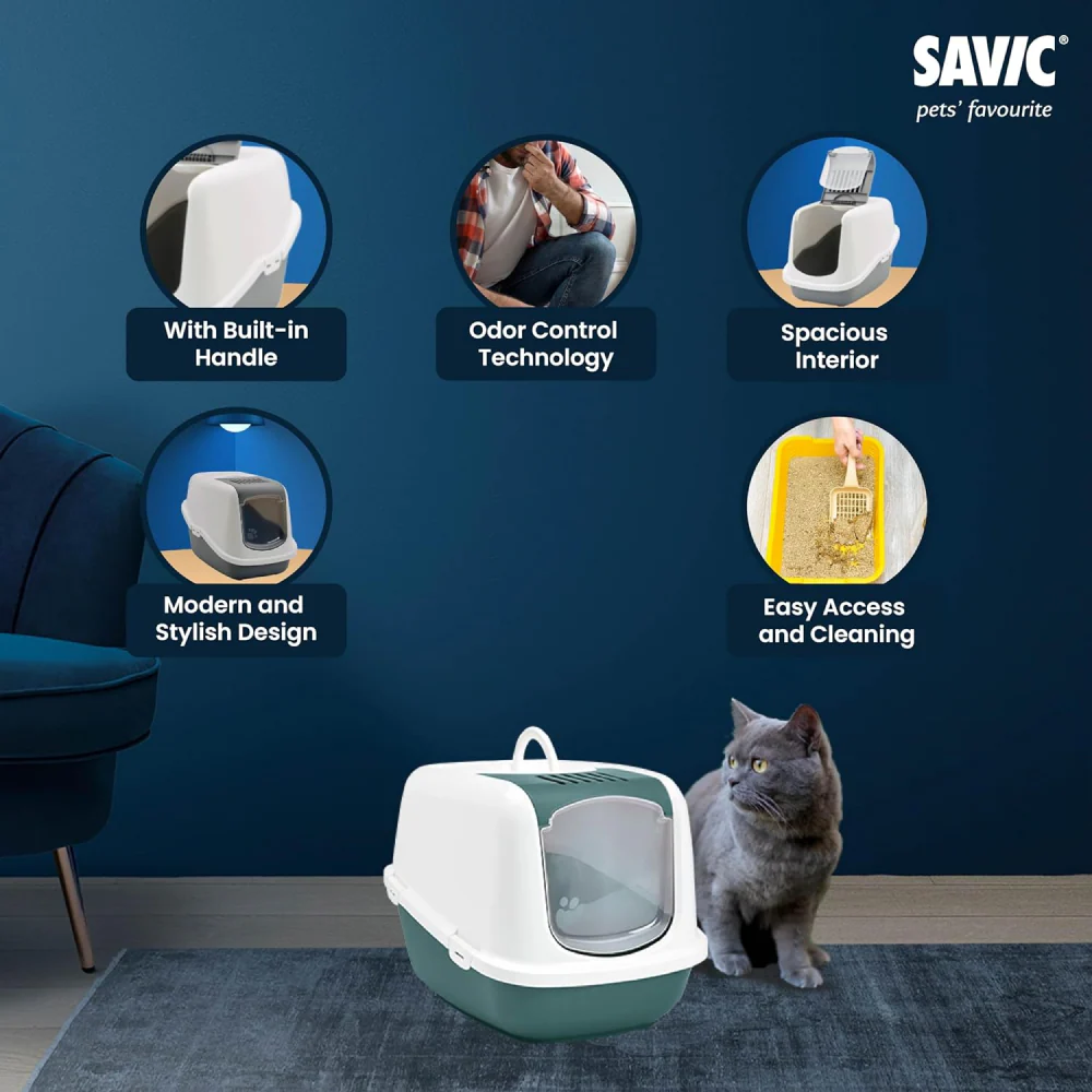 Savic Nestor Jumbo Toilet Home for Cats (Nordic Green) - Image 7