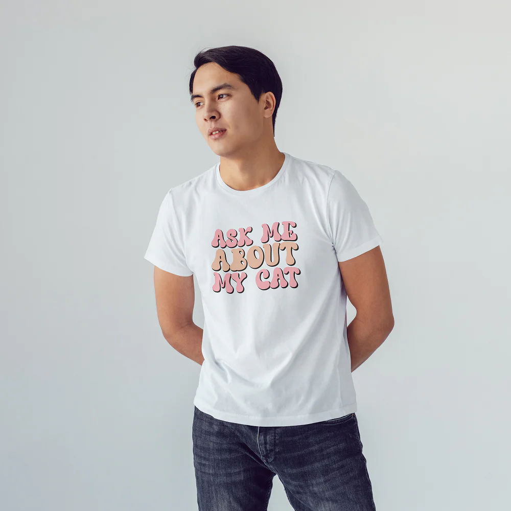 Seek Buy Love All About Cats Unisex Regular Tee (White) - Image 3