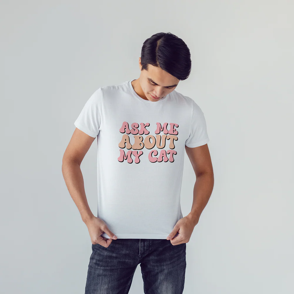 Seek Buy Love All About Cats Unisex Regular Tee (White) - Image 4