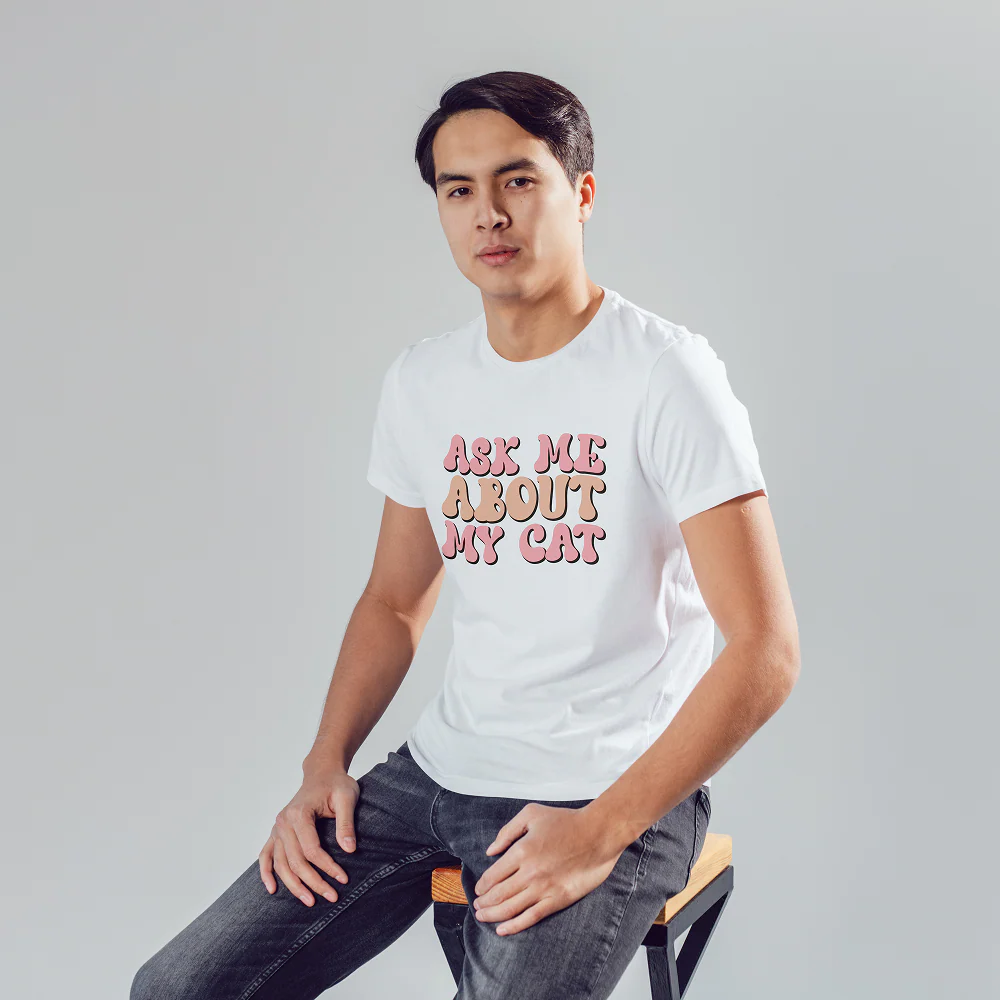 Seek Buy Love All About Cats Unisex Regular Tee (White) - Image 5