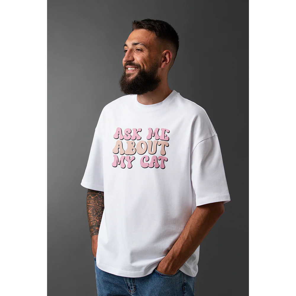 Seek Buy Love All About My Cats Unisex Oversized Tee (White) - Image 6
