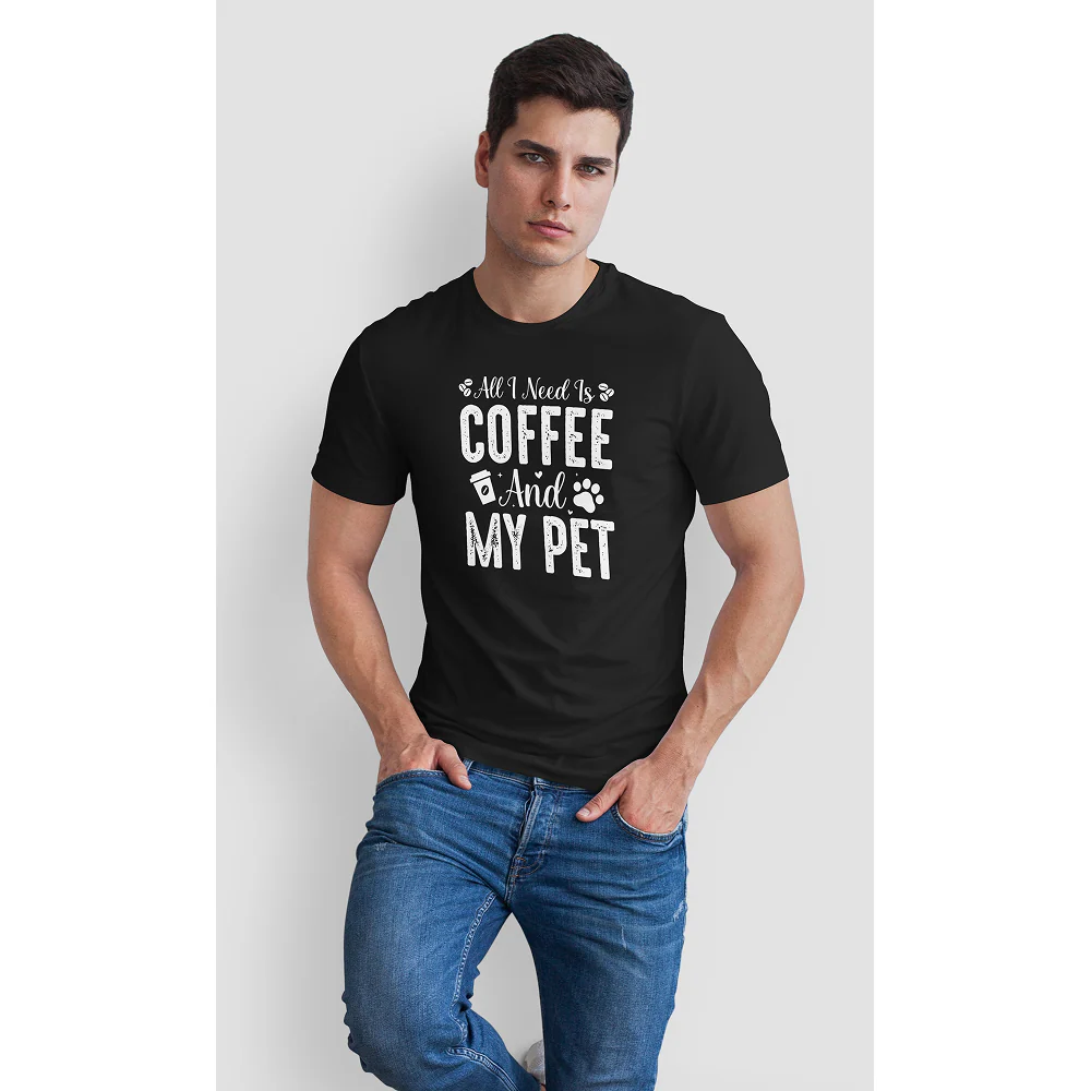 Seek Buy Love All I Need is Coffee and My Pet Regular Unisex Tee (Black) - Image 3