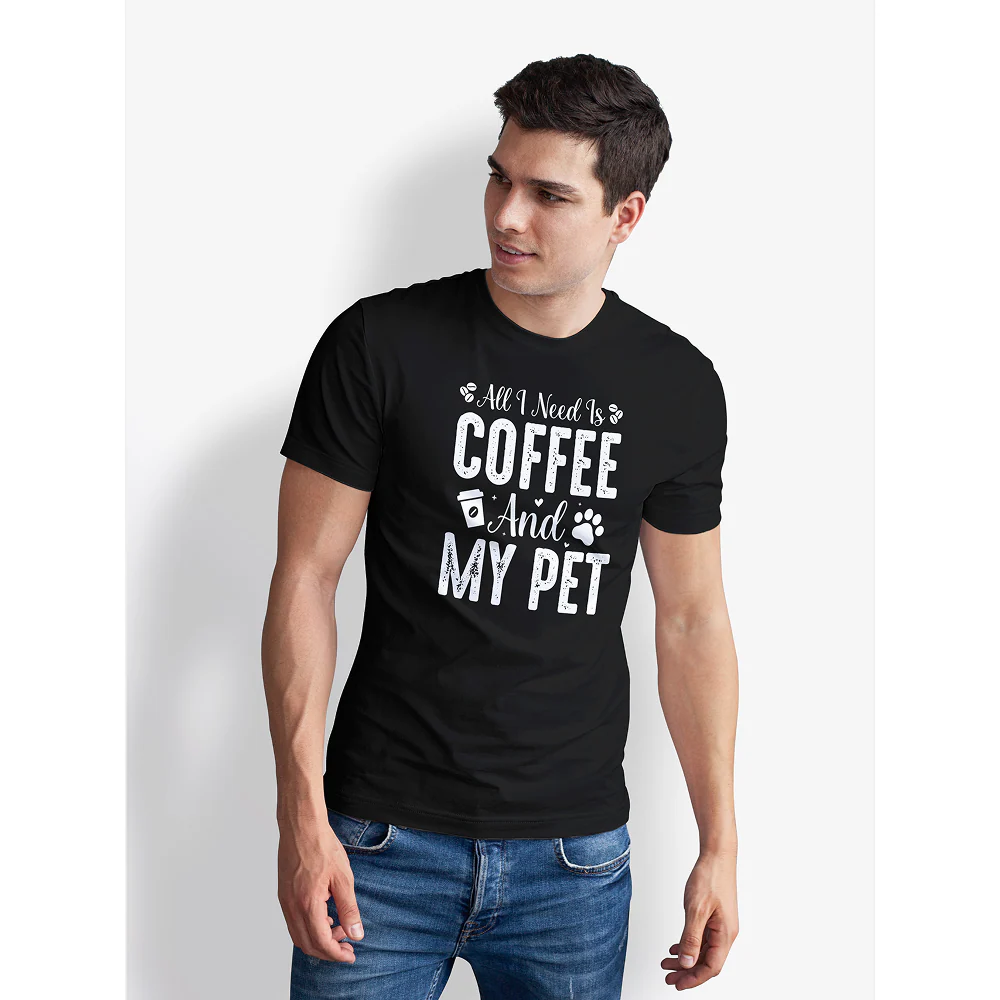 Seek Buy Love All I Need is Coffee and My Pet Regular Unisex Tee (Black) - Image 6